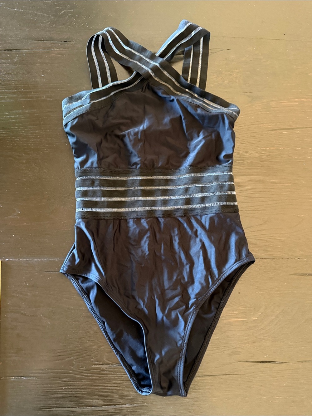 Black Strappy One-Piece Swimsuit with Waistband Detail